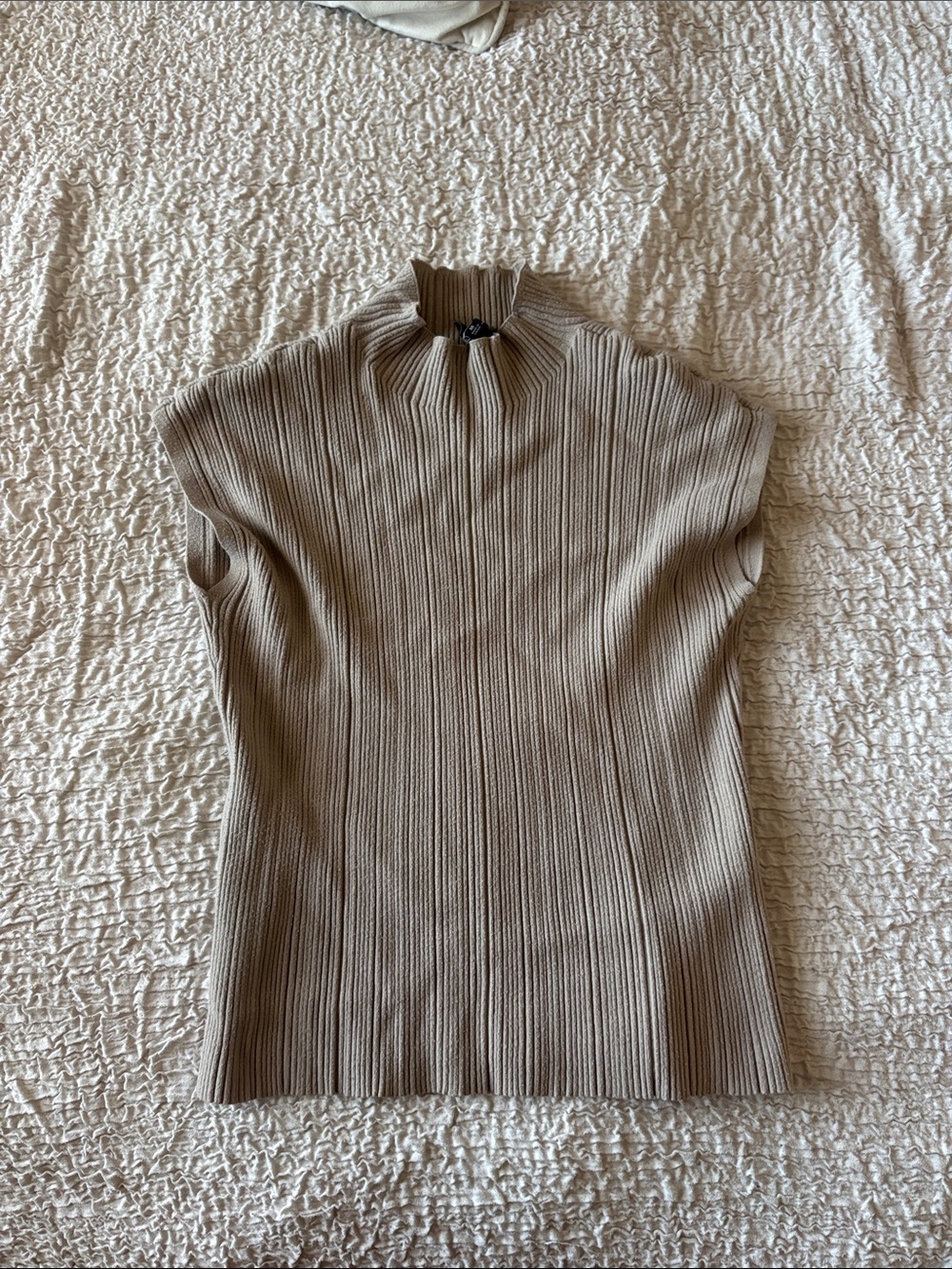 Sleeveless Ribbed Mock Neck Top in Taupe